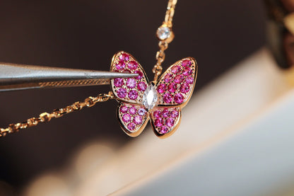 [Baslove]BUTTERFLY RED DIAMOND ROSE GOLD NECKLACE