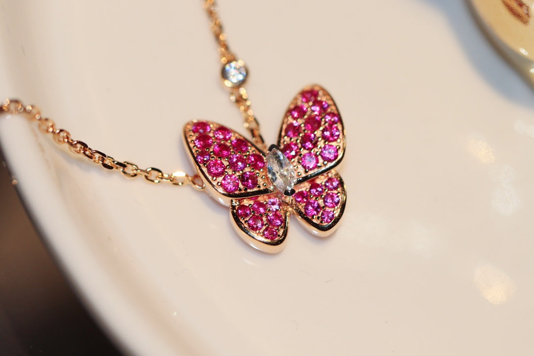 [Baslove]BUTTERFLY RED DIAMOND ROSE GOLD NECKLACE