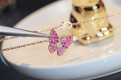 [Baslove]BUTTERFLY RED DIAMOND ROSE GOLD NECKLACE