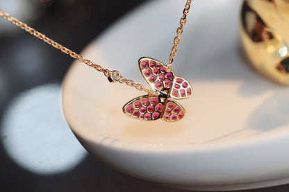 [Baslove]BUTTERFLY RED DIAMOND ROSE GOLD NECKLACE