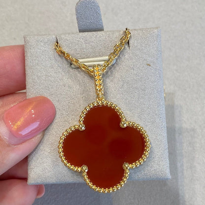 [Baslove]CLOVER 25MM NECKLACE GOLD CARNELIAN