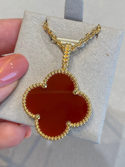 [Baslove]CLOVER 25MM NECKLACE GOLD CARNELIAN