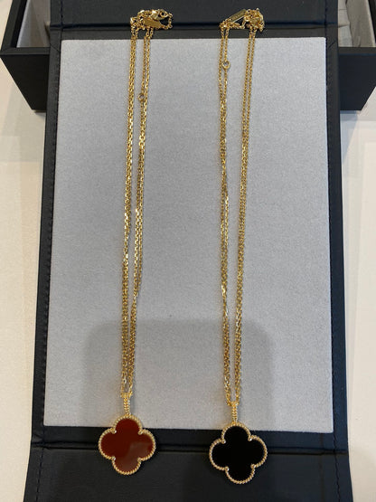 [Baslove]CLOVER 25MM NECKLACE GOLD CARNELIAN