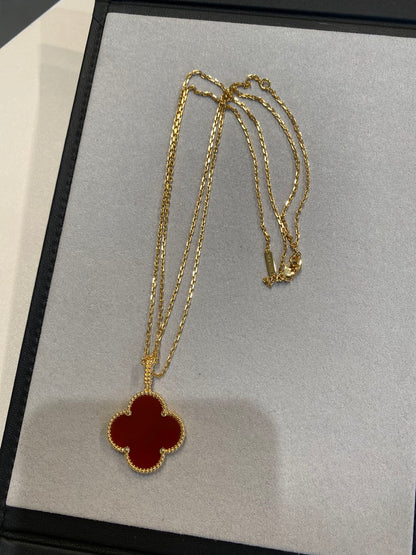 [Baslove]CLOVER 25MM NECKLACE GOLD CARNELIAN