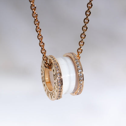 [Baslove]ZERO 1 WHITE CERAMIC PINK GOLD DIAMOND NECKLACE