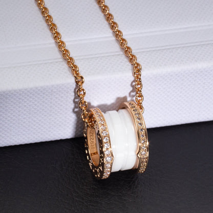 [Baslove]ZERO 1 WHITE CERAMIC PINK GOLD DIAMOND NECKLACE