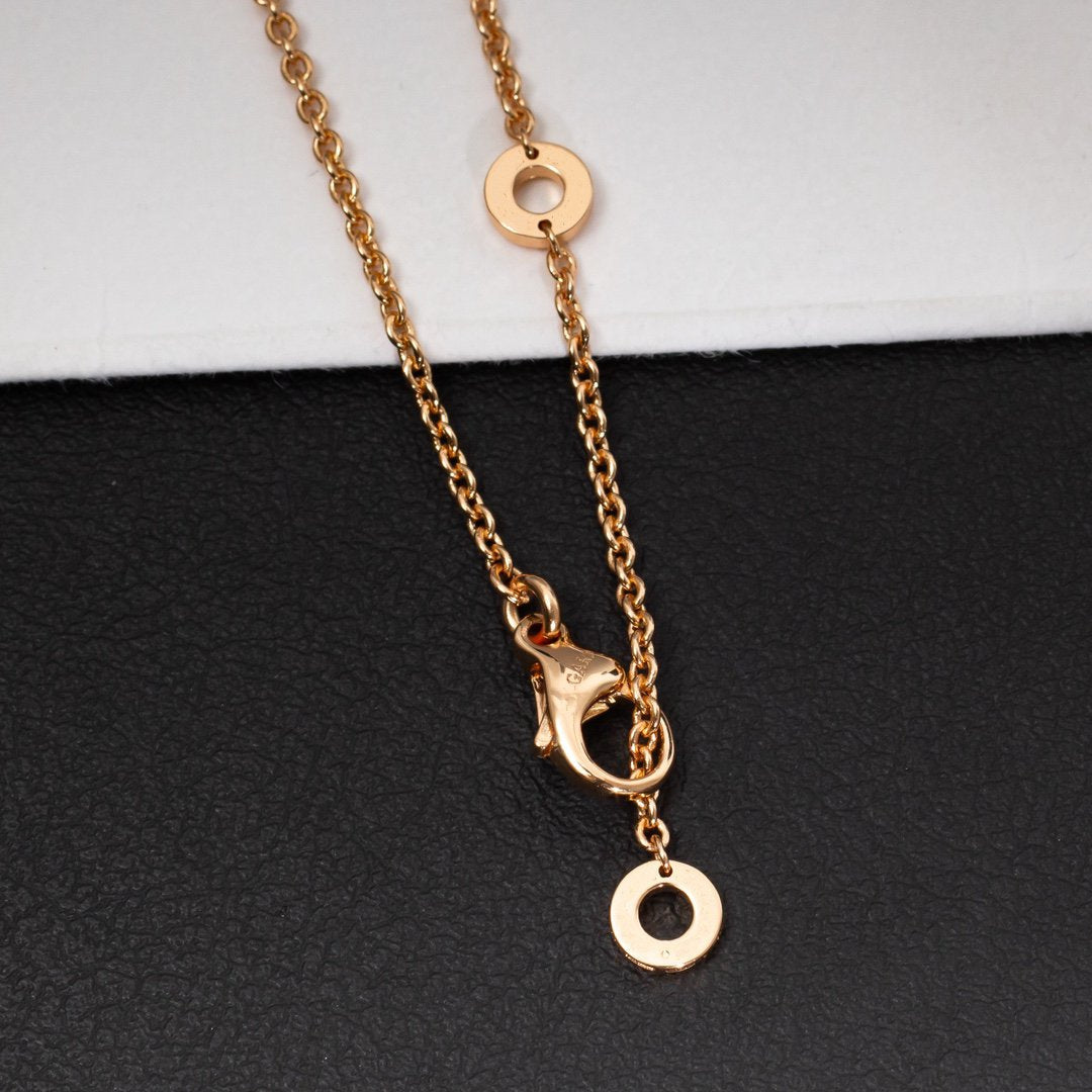 [Baslove]ZERO 1 WHITE CERAMIC PINK GOLD DIAMOND NECKLACE