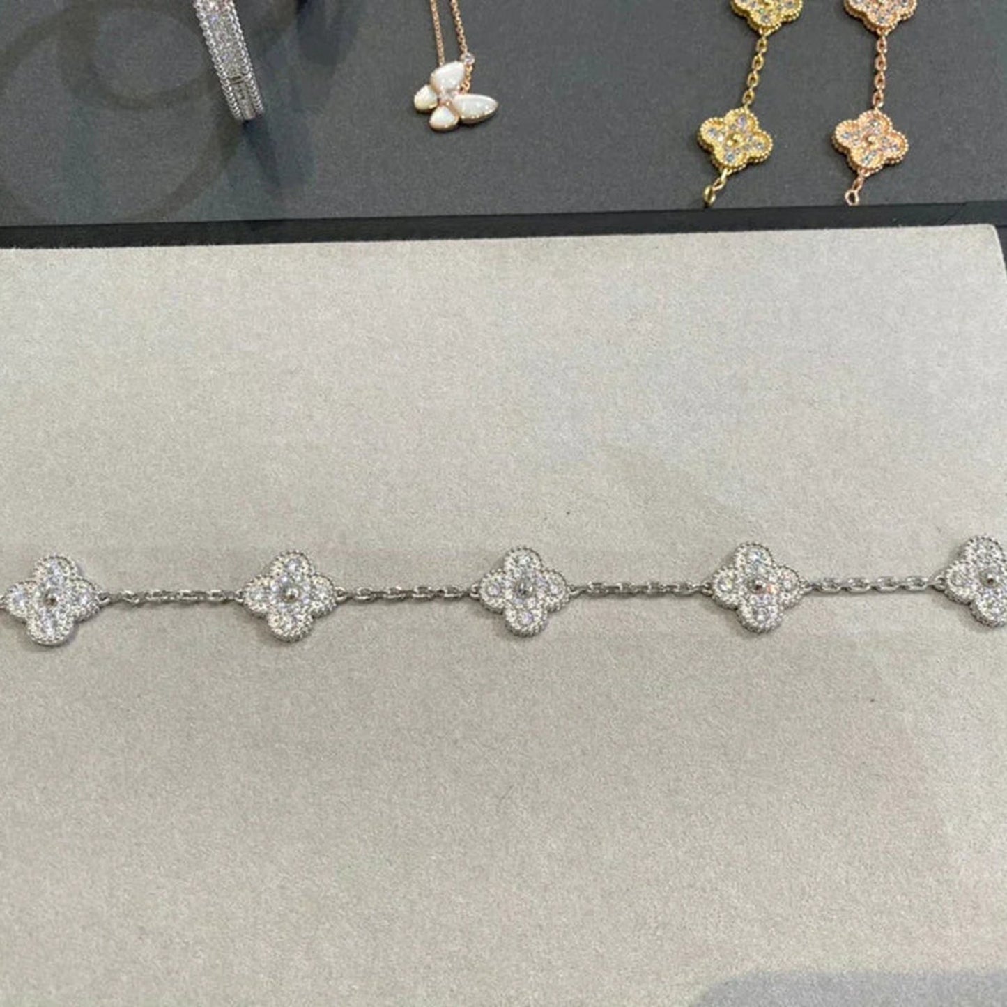 [Baslove]CLOVER 5 MOTIFS  DIAMOND BRACELET SILVER