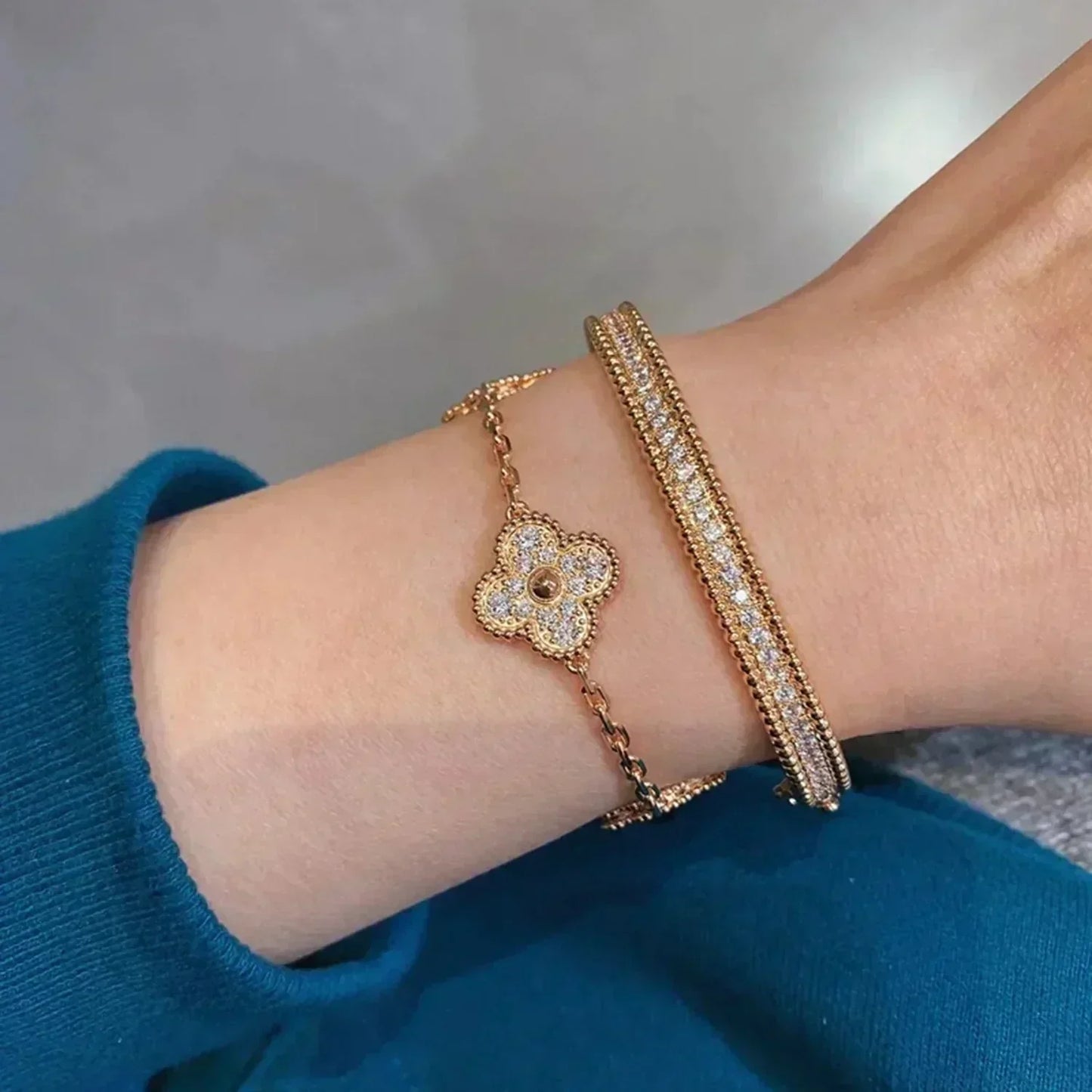 [Baslove]CLOVER 5 MOTIFS  FULL DIAMOND BRACELET