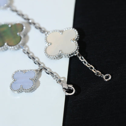 [Baslove]CLOVER BRACELET 5 MOTIFS MOP CHALCEDONY SILVER