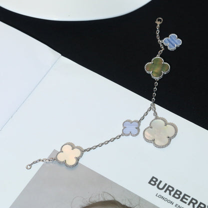 [Baslove]CLOVER BRACELET 5 MOTIFS MOP CHALCEDONY SILVER