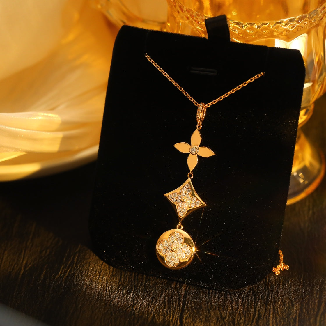 [Baslove]STAR AND SUN DIAMOND PINK GOLD NECKLACE