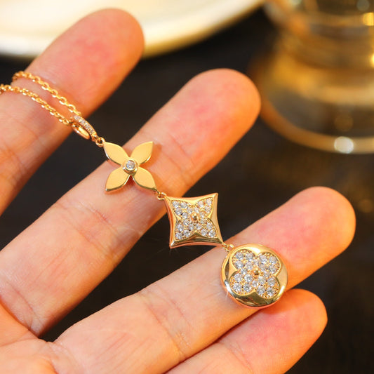 [Baslove]STAR AND SUN DIAMOND PINK GOLD NECKLACE