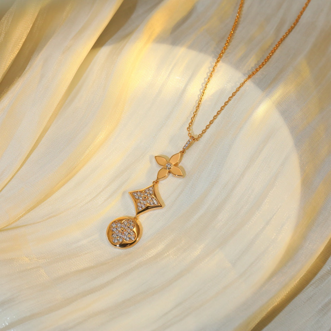 [Baslove]STAR AND SUN DIAMOND PINK GOLD NECKLACE