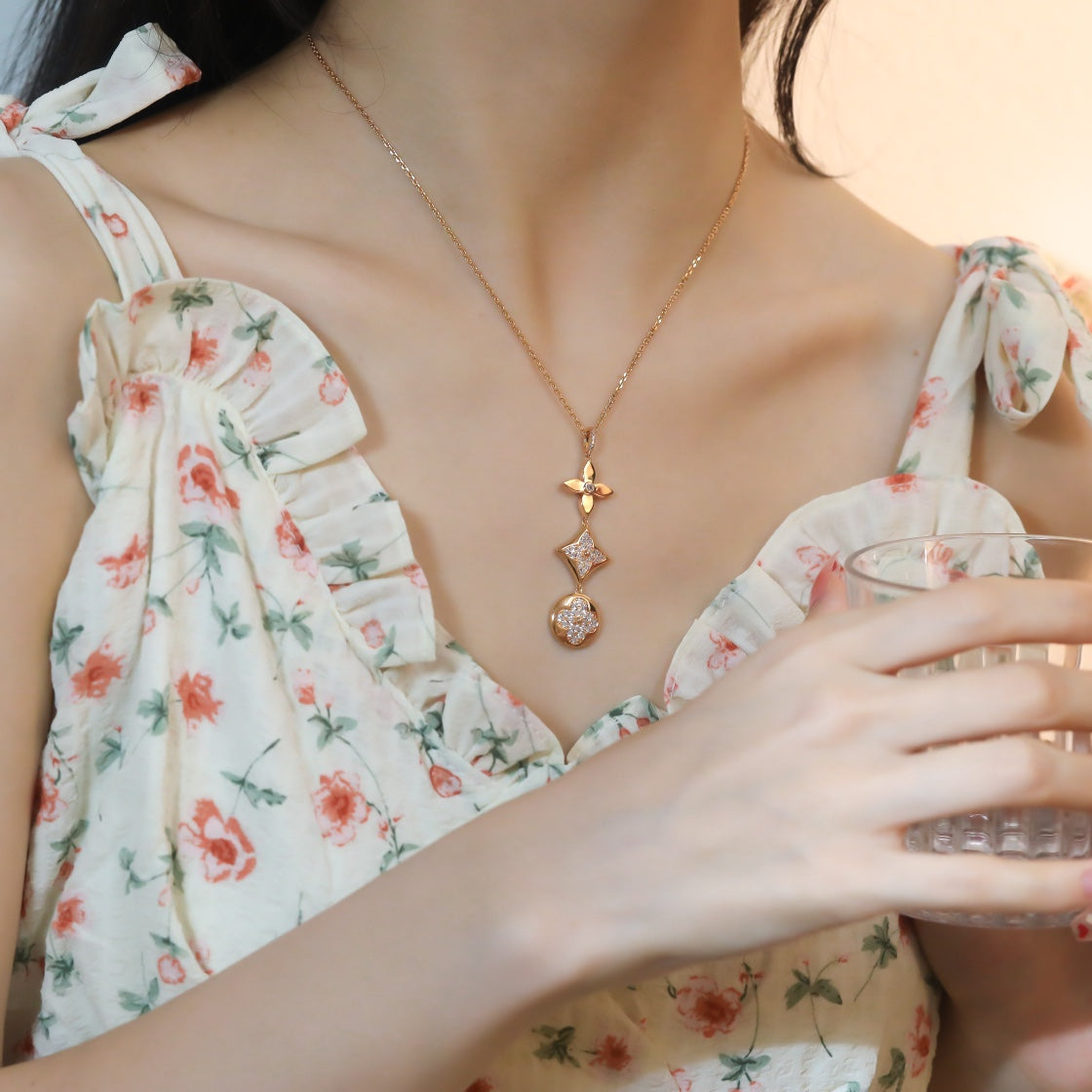 [Baslove]STAR AND SUN DIAMOND PINK GOLD NECKLACE