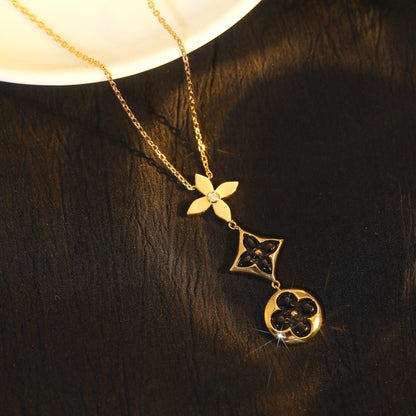 [Baslove]STAR AND SUN ONYX PINK GOLD NECKLACE