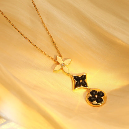 [Baslove]STAR AND SUN ONYX PINK GOLD NECKLACE