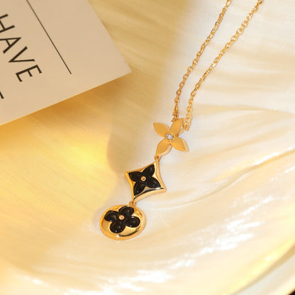 [Baslove]STAR AND SUN ONYX PINK GOLD NECKLACE