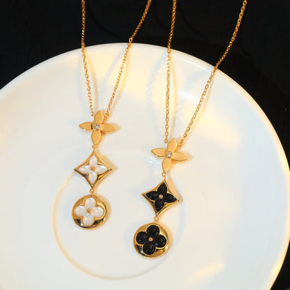 [Baslove]STAR AND SUN ONYX PINK GOLD NECKLACE