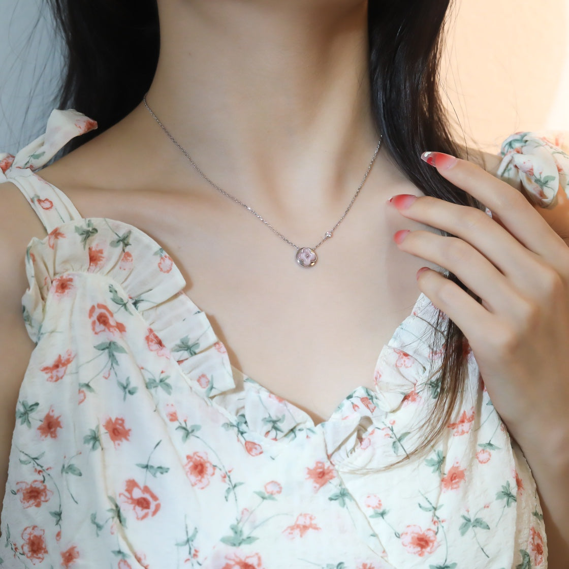 [Baslove]SUN PEDANT PINK GOLD 1 DIAMOND NECKLACE