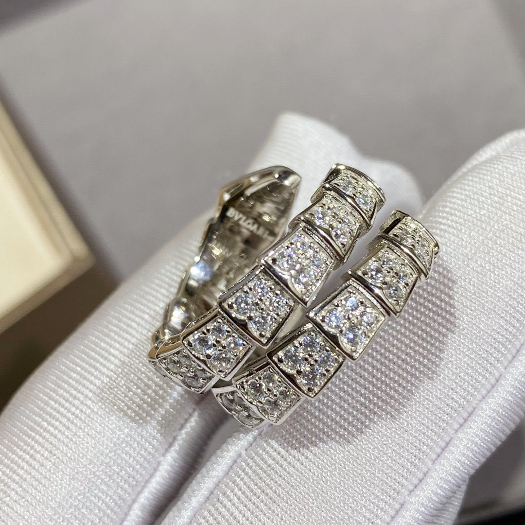 [Baslove]SERPENTI DOUBLE RING SILVER DIAMOND PAVED