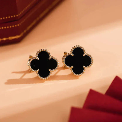 [Baslove]CLOVER MEDIUM 1 MOTIFS  ONYX STUD EARRINGS