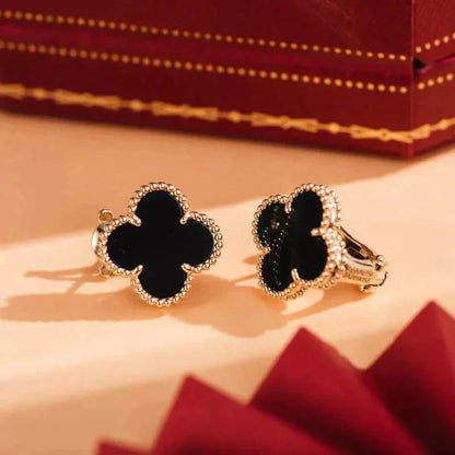 [Baslove]CLOVER MEDIUM 1 MOTIFS  ONYX STUD EARRINGS