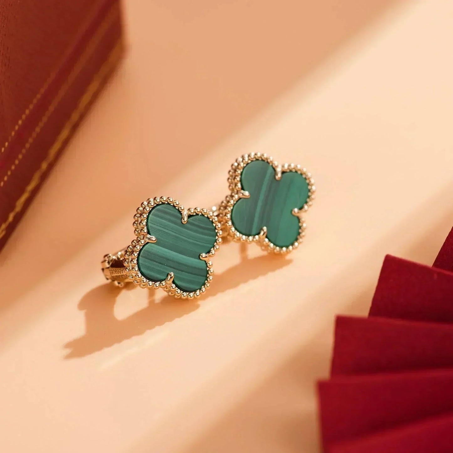 [Baslove]CLOVER MEDIUM 1 MOTIFS MALACHITE  EARRINGS