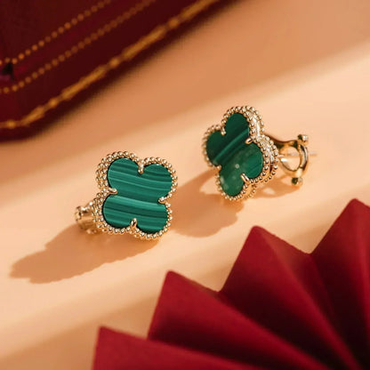 [Baslove]CLOVER MEDIUM 1 MOTIFS MALACHITE  EARRINGS