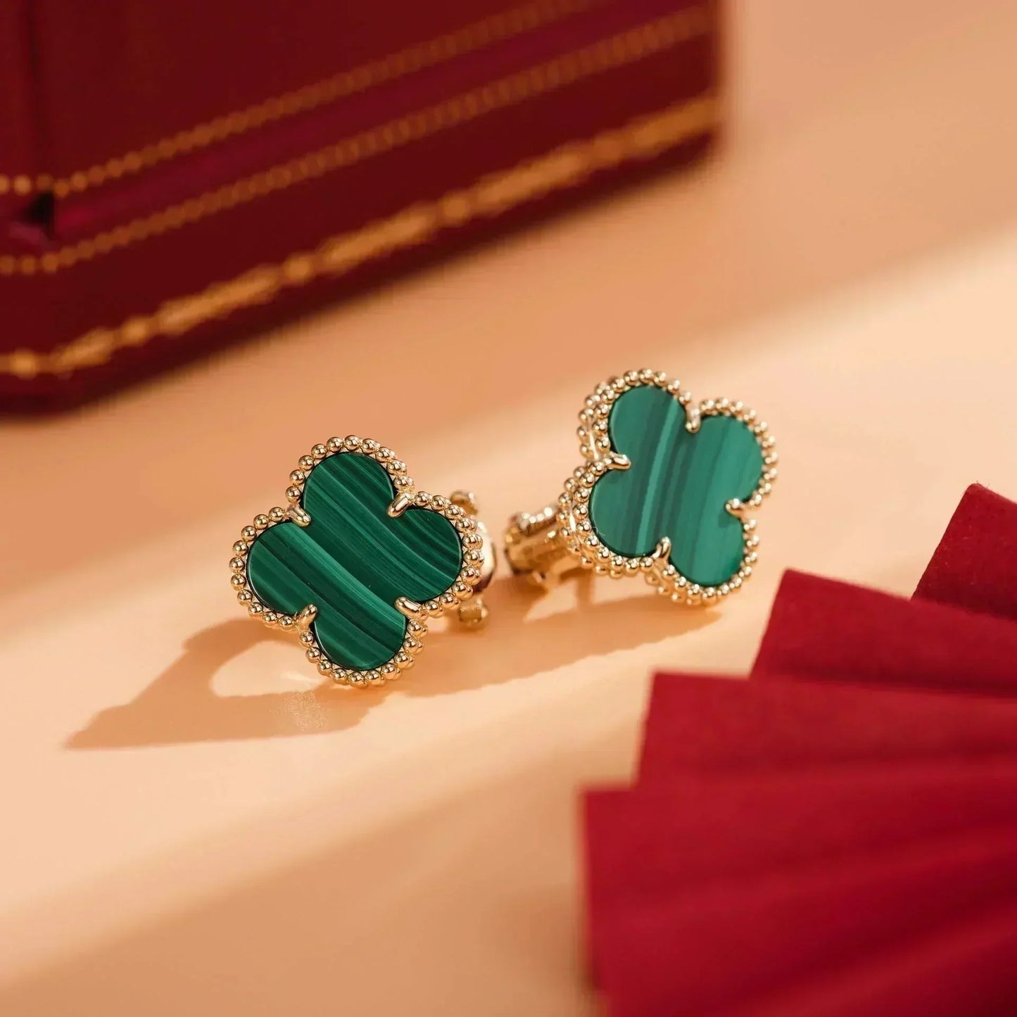 [Baslove]CLOVER MEDIUM 1 MOTIFS MALACHITE  EARRINGS