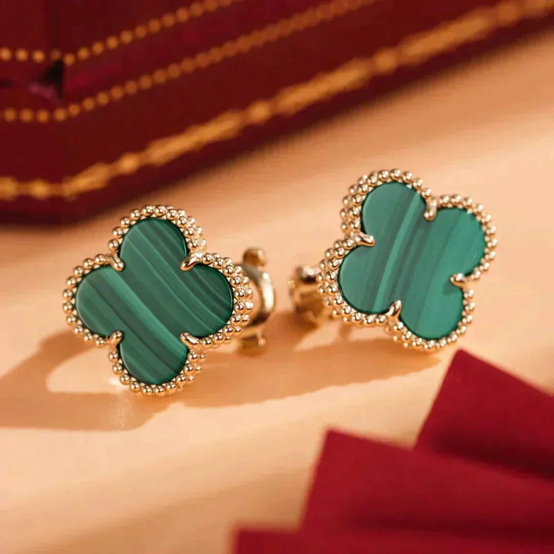 [Baslove]CLOVER MEDIUM 1 MOTIFS MALACHITE  EARRINGS