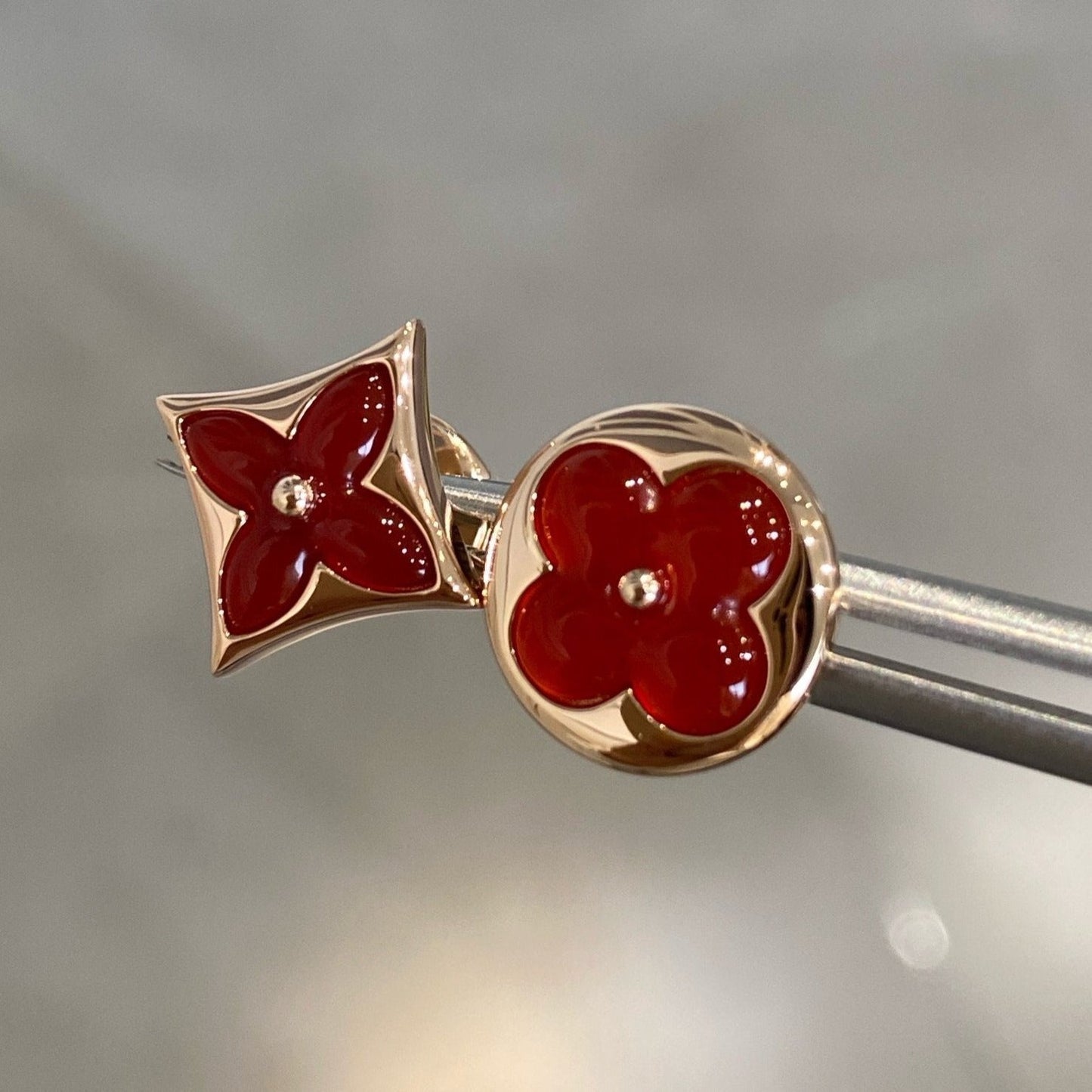 [Baslove]STAR AND SUN PINK GOLD CARNELIAN STUD EARRINGS