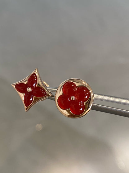 [Baslove]STAR AND SUN PINK GOLD CARNELIAN STUD EARRINGS