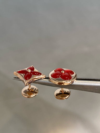 [Baslove]STAR AND SUN PINK GOLD CARNELIAN STUD EARRINGS