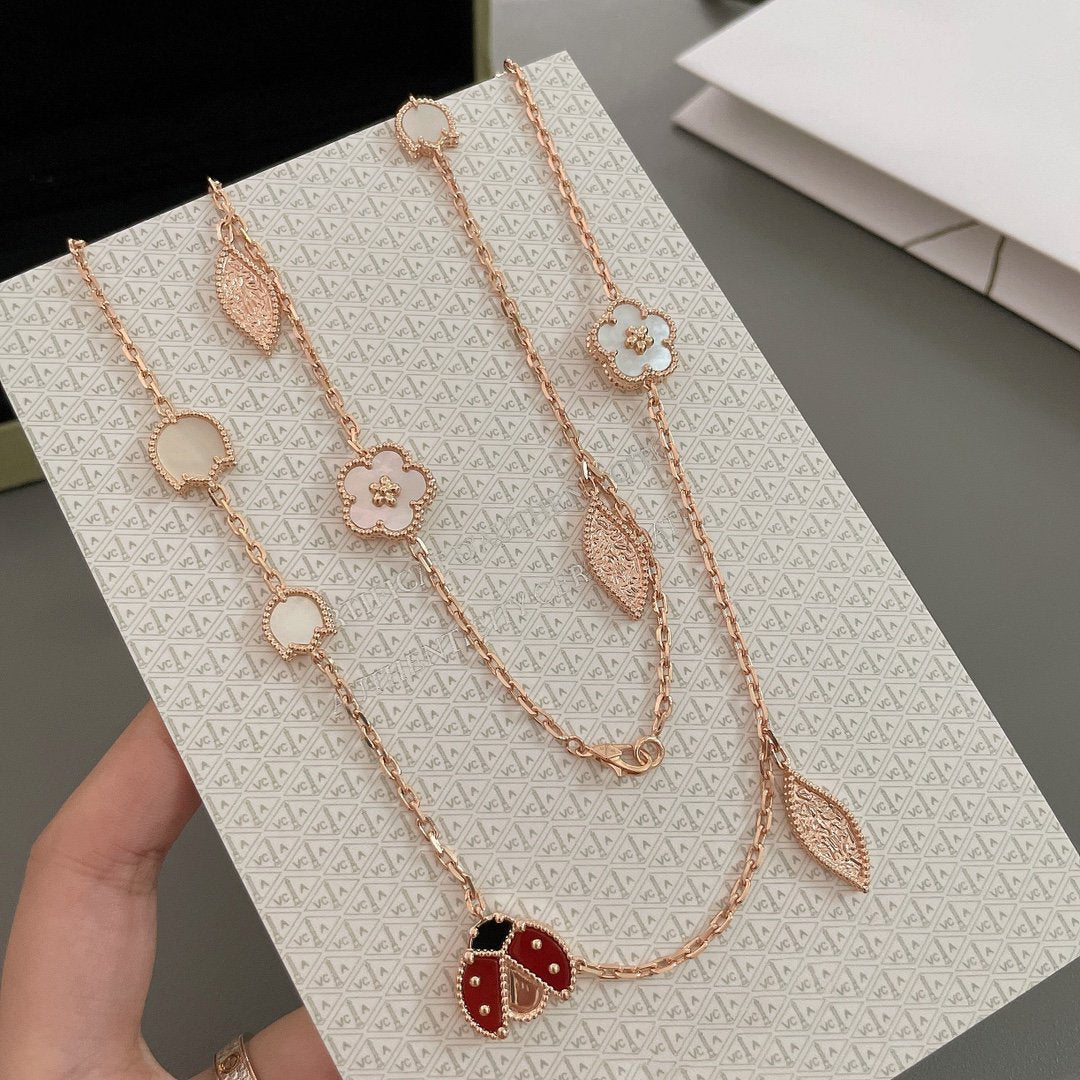 [Baslove]LUCKY SPRING 15 MOTIFS ROSE GOLD NECKLACE