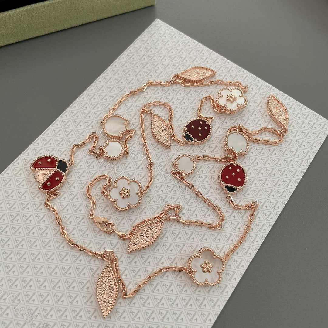 [Baslove]LUCKY SPRING 15 MOTIFS ROSE GOLD NECKLACE