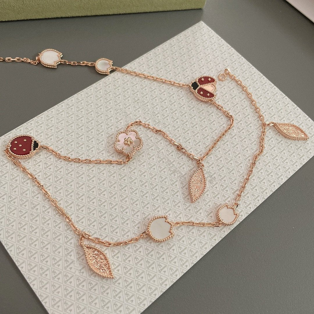 [Baslove]LUCKY SPRING 15 MOTIFS ROSE GOLD NECKLACE