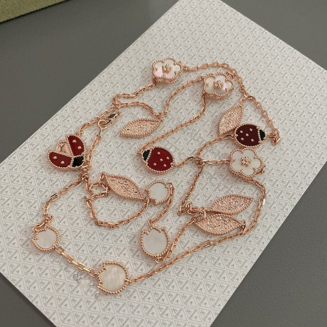 [Baslove]LUCKY SPRING 15 MOTIFS ROSE GOLD NECKLACE