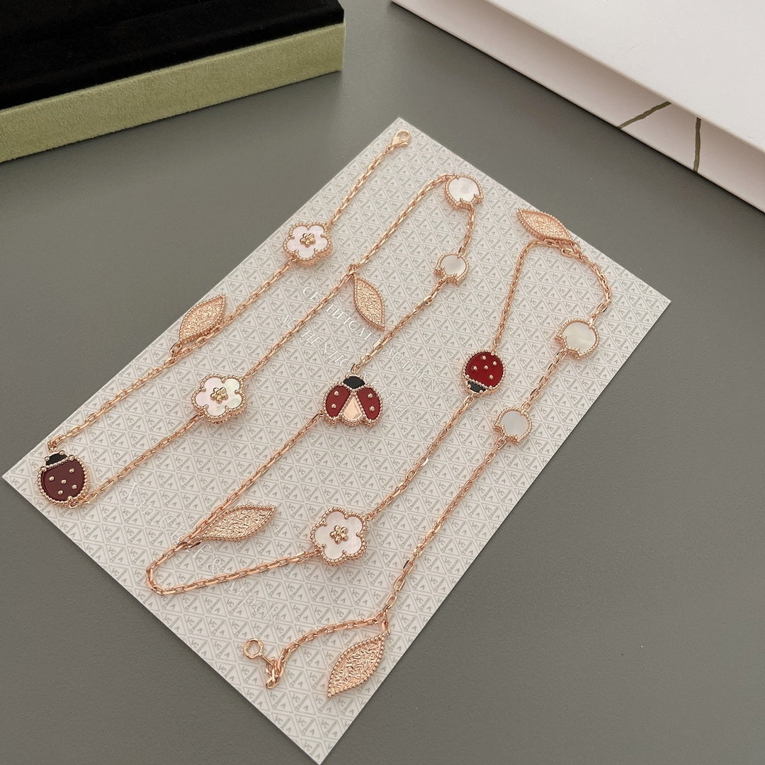 [Baslove]LUCKY SPRING 15 MOTIFS ROSE GOLD NECKLACE