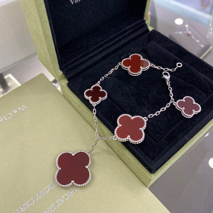 [Baslove]CLOVER 5 MOTIFS SIVLER CARNELIAN BRACELET