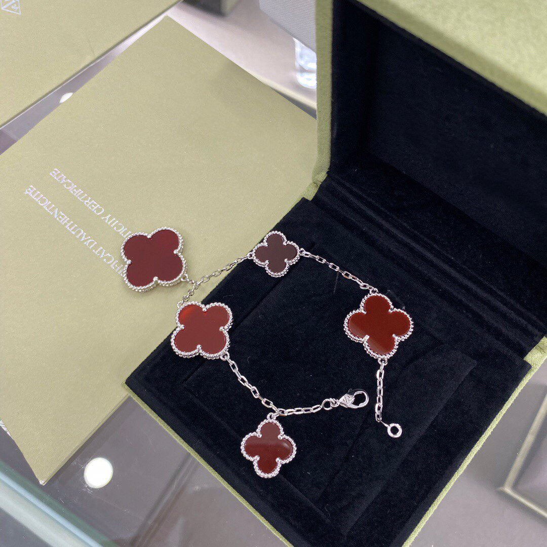 [Baslove]CLOVER 5 MOTIFS SIVLER CARNELIAN BRACELET