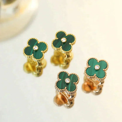 [Baslove]CLOVER MEDIUM 1 MOTIFS MALACHITE DIAMOND EARRINGS