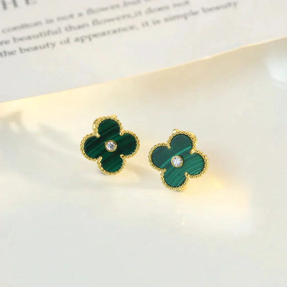 [Baslove]CLOVER MEDIUM 1 MOTIFS MALACHITE DIAMOND EARRINGS