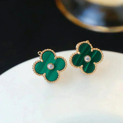 [Baslove]CLOVER MEDIUM 1 MOTIFS MALACHITE DIAMOND EARRINGS