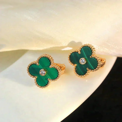 [Baslove]CLOVER MEDIUM 1 MOTIFS MALACHITE DIAMOND EARRINGS