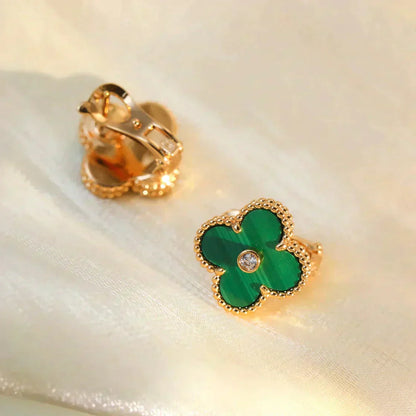 [Baslove]CLOVER MEDIUM 1 MOTIFS MALACHITE DIAMOND EARRINGS