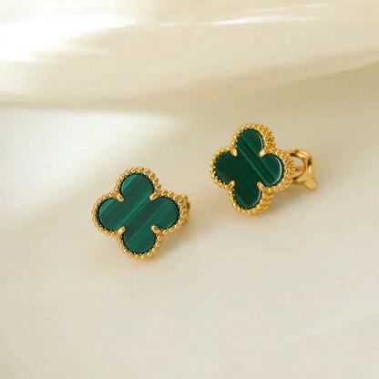 [Baslove]CLOVER MEDIUM 1 MOTIFS MALACHITE  EARRINGS