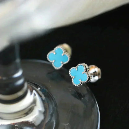 [Baslove]CLOVER MINI 9.5MM ONYX STUD EARRINGS SILVER