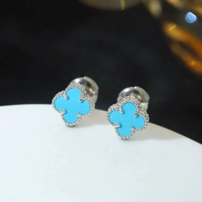 [Baslove]CLOVER MINI 9.5MM ONYX STUD EARRINGS SILVER