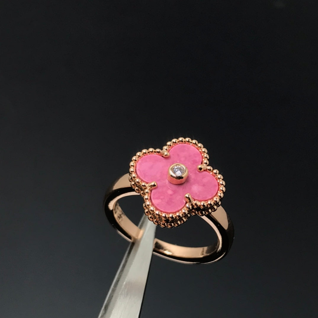 [Baslove]CLOVER RHODONITE ROSE GOLD RING